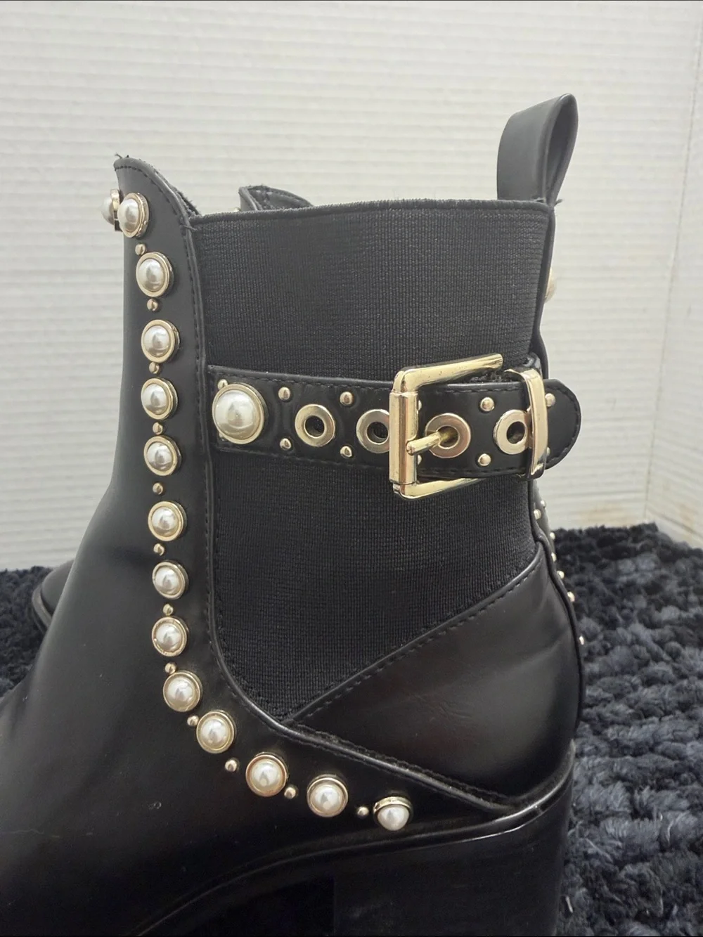 ZARA Black Pearl-Stud Ankle Boots - Women